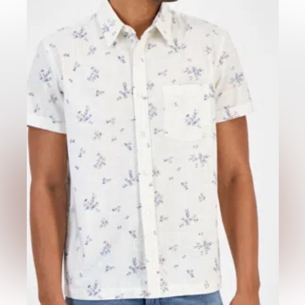Sun + Stone White Short-Sleeve Floral Button-Down Shirt